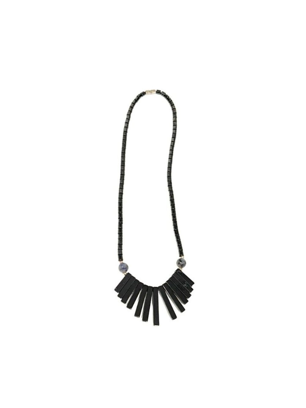 Vintage 1980s Hematite Graphite Charcoal Black Stone Graduated Fringe Necklace